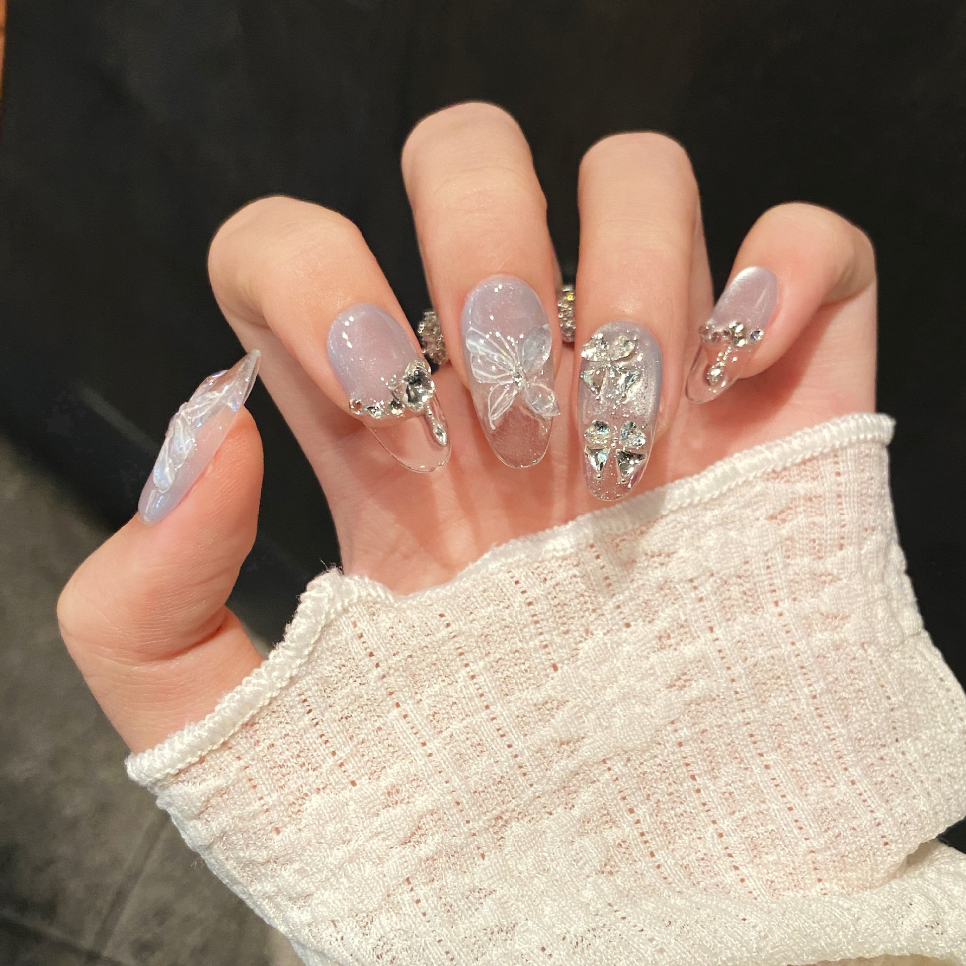 Icy 3D Butterfly Cat Eye Press-On Nails