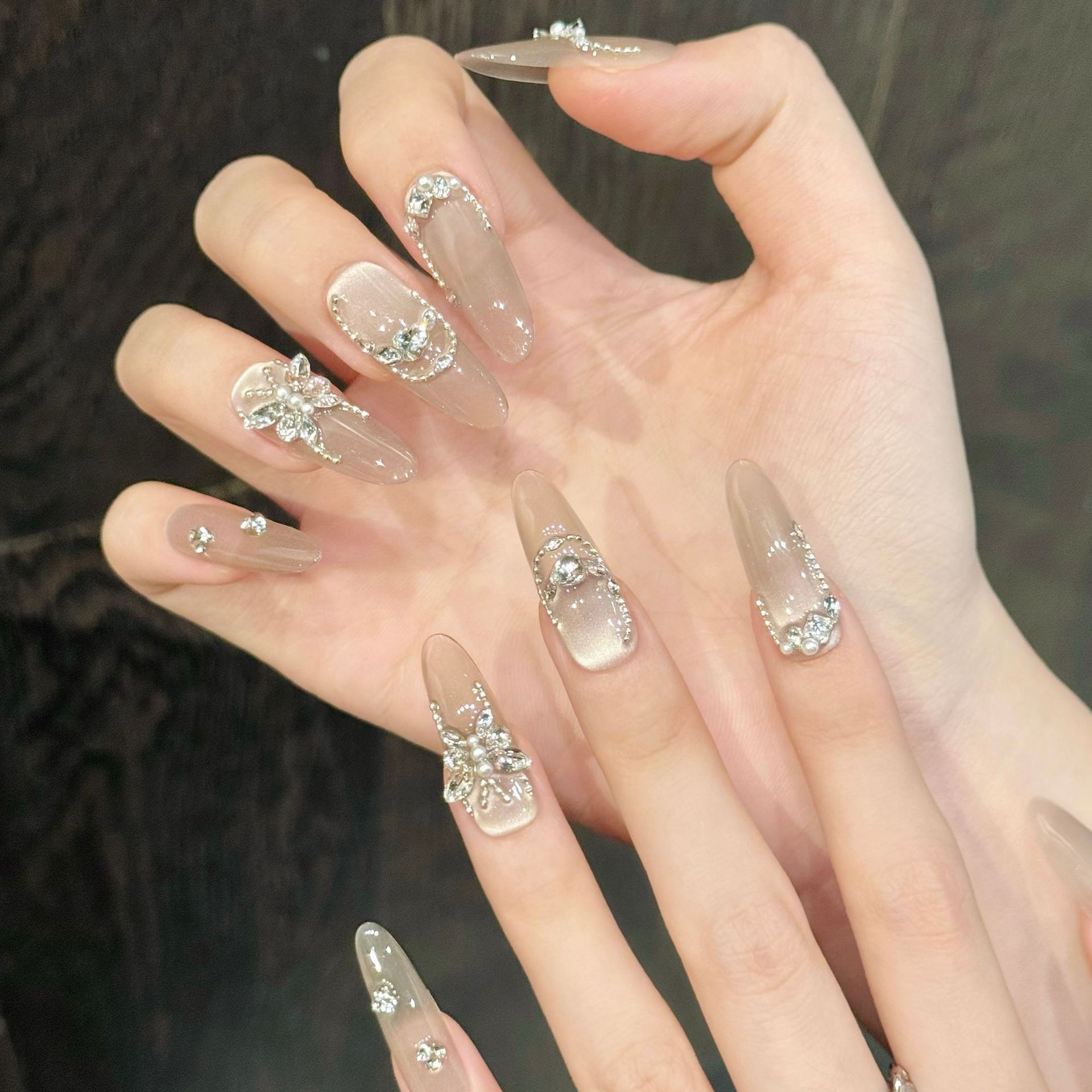 Crystal Bow Sheer Nude Press-On Nails