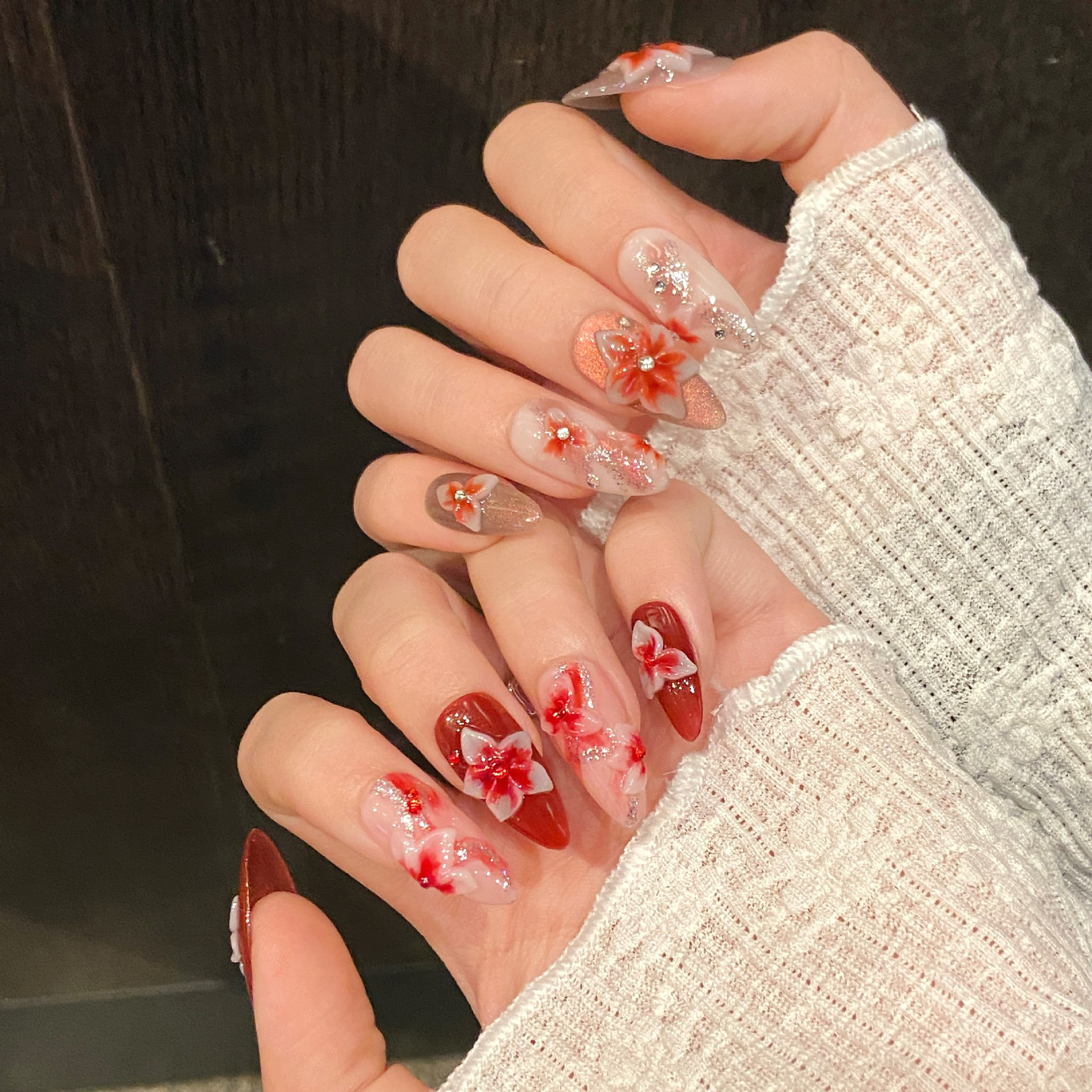 Devil's Bloom 3D Sculpted Floral Handmade Press-On Nails