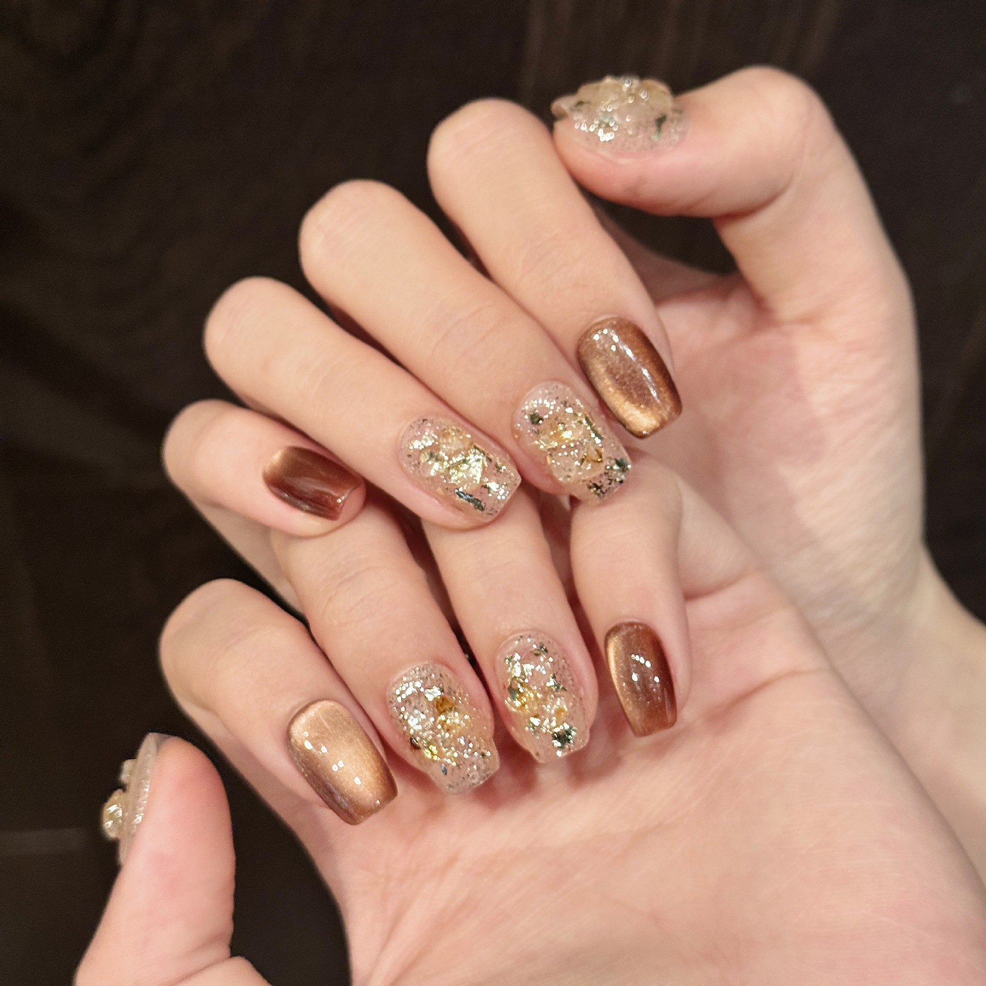 Latte Cookie Crystal Foil Press-On Nails