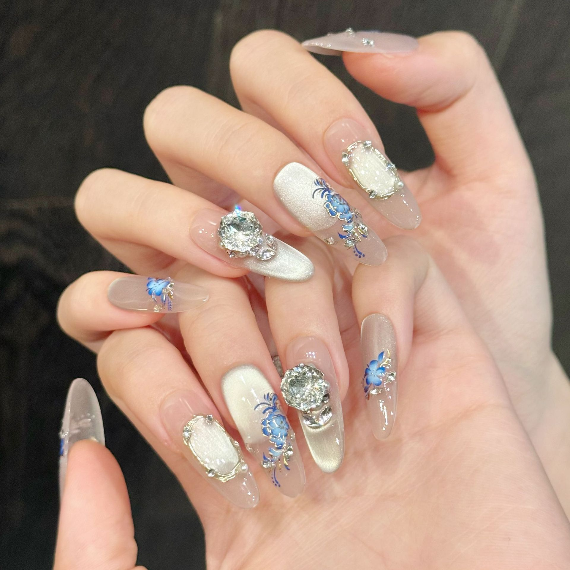 Blue Porcelain Gold Neo-Chinese Press-On Nails